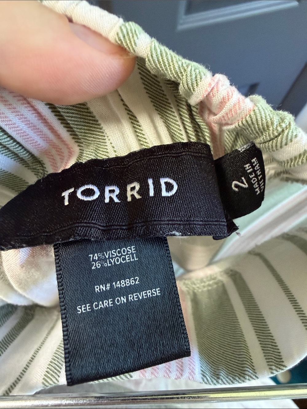torrid Striped Wide-Leg Women’s Pants - Green & White & Pink - Picture 4 of 5